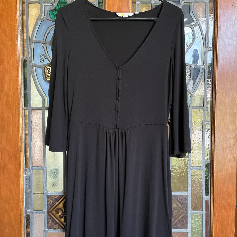 Boden Black V-Neck 3/4 Length Sleeved Dress